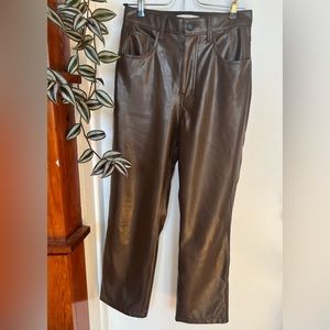 Abercrombie Women's Vegan Leather 90s Straight Pants in Dark Brown